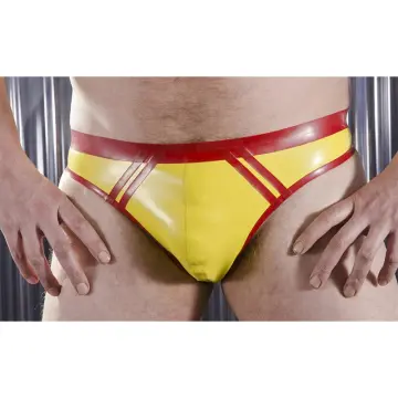 Latex Men's Shorts G-string Underwear Briefs With Condom Rubber