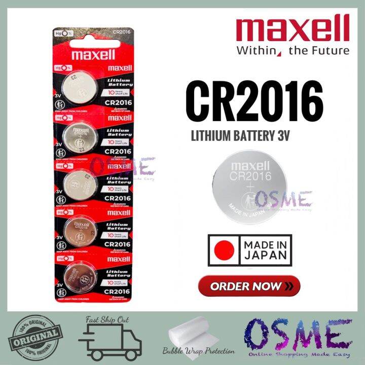 Maxell CR2016 JAPAN 100 Original Lithium Battery 3V (5PCS) Lazada