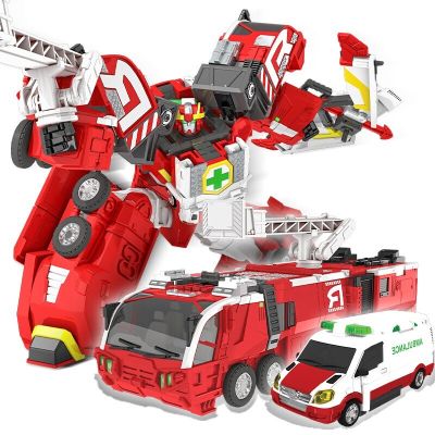 2 IN 1 Hello Carbot หุ่นยนต์แปลงร่างตัวตุ๊กตาแอคชั่นรถกู้ภัย/รถดับเพลิงของเล่นสำหรับของขวัญสำหรับเด็ก