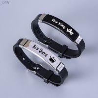 COD DSFDSFEEEE 2 Pcs/Set Trendy Sport Silicone Couple Bangle Black White Crown Her King His Queen Stainless Steel Bracelet JP4