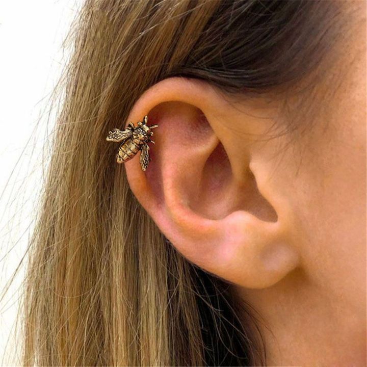 pingchuishop-ปาร์ตี้1ชิ้นแมลงสีทองเงินของขวัญผึ้งสำหรับผู้หญิงเครื่องประดับหู-cuffs-ต่างหูเม็ดกลมต่างหูแบบหนีบ