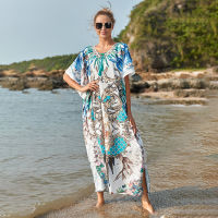 ลายซัมเมอร์เสื้อคลุมบิกินี่ขึ้นเซ็กซี่ผู้หญิงขนาดพิเศษ Kaftans ชุดเดรสว่ายน้ำชุดว่ายน้ำชุดเดรสแม็กซี่