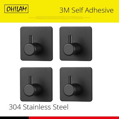 Self-adhesive Matte Black 304 Stainless Steel Robe Hooks Wall Door Clothes Hanger Kitchen Bathroom Towel Hooks - Robe Hooks - AliExpress