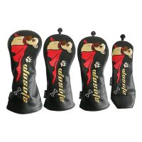 Golf Driver Head Covers 4Pcs Golf Headcovers Animal Fine Embroidery French Fighting Dog Pattern PU Leather Left Golf Headcover