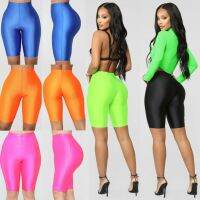 Women High Waist Yoga Compression Shiny Skinny Shorts Tummy Control Short Leggings Workout Athletic Sport Gym Fitness Shorts