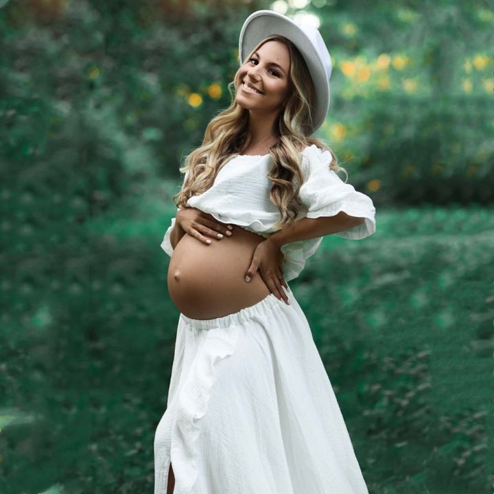 ชุดผ้าฝ้ายชุดยาวโบฮีเมียน2-in-1-boho-การถ่ายภาพคุณแม่ผ้าฝ้ายสีสนิมแขนการถ่ายภาพคุณแม่ตั้งครรภ์