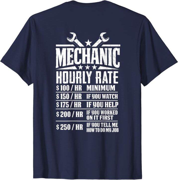 funny-mechanic-hourly-rate-ออกแบบกราฟิกเสื้อยืด-กลับ-tops-tees-funky-casual-ฝ้ายผู้ชายเสื้อครอบครัว