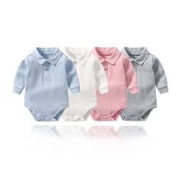 ⊙✑◊ Baby Clothing Newborn 0 24Months Cotton Solid Color Lapel Collar Long Sleeve Polo Shirt Bodysuit Boy Tees