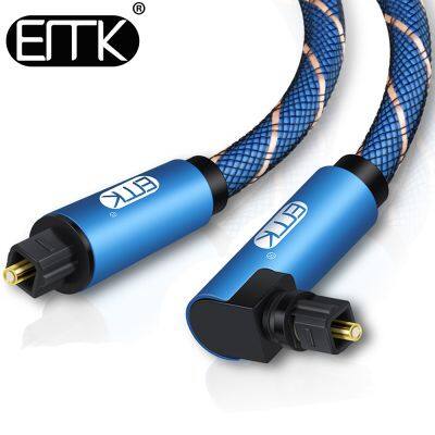 ☏⊙ EMK 90 Degree Optical Cable Right Angle Digital Sound SPDIF Fiber Optical Audio Toslink Cable with braided jacket 1m 2m 3m 5m