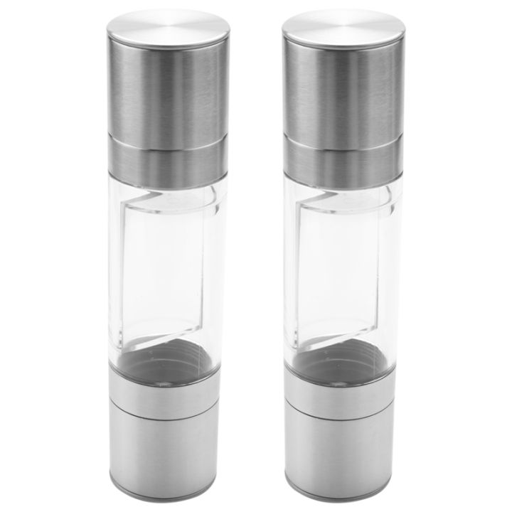 2x Stainless Steel Salt And Pepper Grinder 2 In 1 Manual Salt And Pepper Mill Shakers Refillable