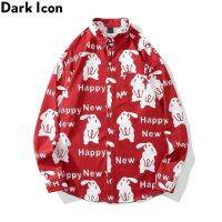 Dark Icon Rabbit Full Print Long Sleeve Red Shirt For New YearTurn-Down Collar Men Women Shirts