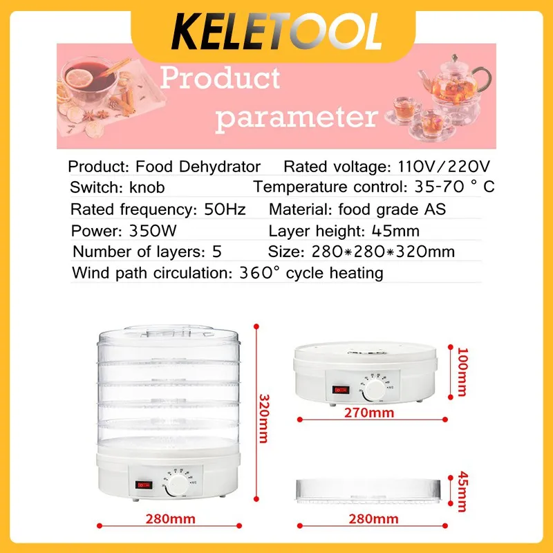 MINI Temperature Control Digital Food Dehydrator Vegetables Fruit Dryer  Household Meat Drying Machine With 5 Trays