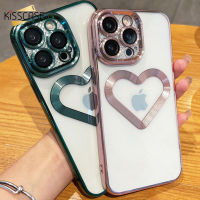 KISSCASE เคสโทรศัพท์แบบใสหัวใจแบบเคลือบ,สำหรับ iPhone 15 14 13 12 Pro Max พร้อมตัวป้องกันฟิล์มเลนส์ TPU นิ่มฝาครอบด้านหลังโปร่งใสกันกระแทกสำหรับ Iphone 15 14 13 12 11