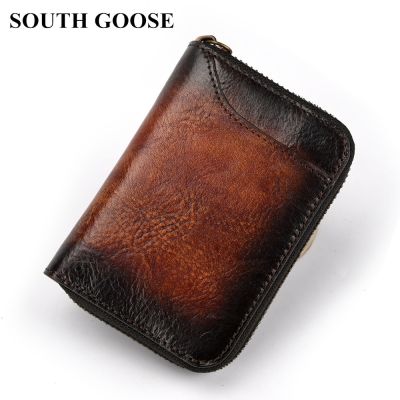 SOUTH GOOSE Brand Men/Women Cowhide Leather Zipper Credit Card Holder Retro Business Card Case Large Capacity Coin Purses Wallet Card Holders