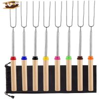 Marshmallow Roasting Sticks Telescoping Marshmallow Skewers Hot Dog Forks with Wooden Handle Storage Bag