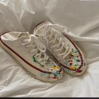 ✣  Students shoes South Korea ulzzang canvas shoes white shoe hand-painted splash-ink marca dragon high color for summer shoes