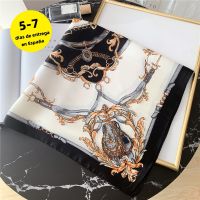 ๑ 2022 Spring Square Scarf for Women Design Chain Print Silk Feeling Hair Band Foulard Female Office Neckerchief Lady Bandana