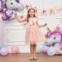 Girls Unicorns Dresses 2023 Summer Baby Girls Sequins Embroidery Dress Kids Elegant Princess Party Vestidos Children Tulle Dress  by Hs2023