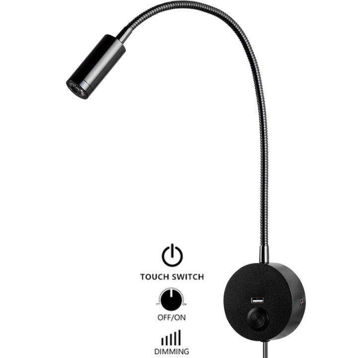Tokili Light for Book Reading with USB Charger Touch OnOffDimmer Wall