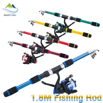 LO【Hot sale】Portable Pocket Telescopic Mini Fishing Pole Pen Shape Folded Fishing  Rod With Reel Wheel