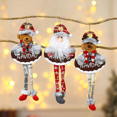 ต้นคริสต์มาสแขวน ABL เครื่องประดับตุ๊กตาคริสต์มาส/คริสต์มาสผ้าฝ้ายลายตารางซานตาคลอสมนุษย์หิมะกวางเอลก์ที่ห้อยจี้ขารูปหมี
