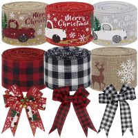 Christmas Burlap Ribbon Roll Xmas Tree Twine Streamer Ribbon Car Truck Red Plaid Tape for Christmas Gift Wrapping DIY Bow Craft Gift Wrapping  Bags