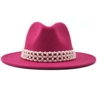 QBHAT สีทึบปีกกว้างขนสัตว์รู้สึก T Rilby ผู้หญิงที่สง่างาม Sombreros Fedora หมวกกับมุกวงวินเทจพรรคแจ๊สหมวก