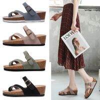 2022 New Summer Women Wedge Beach Slipper Shoe Casual Cork Med Heel Outdoor Clogs Flip Flops Footwear