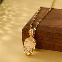 ZZOOI New In Cute Lucky Little Maitreya Buddha Pendant Women Necklaces Vintage Style Stainless Steel Female Chains Jewelry Wholesale