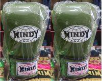 นวมซ้อมมวยไทย วินดี้สปอร์ต ทำจากหนังแท้ เมจิกเทป สีเขียว Windy Boxing Gloves 14 oz Green Color Genuine Leather Sparring MuayThai MMA K1