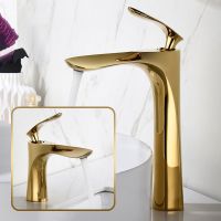 ☼ New Golden Luxury Bathroom Sink Faucet Single Hole Single Handle Mixer Hot Cold Water Tap Crane Brass Taps High Bathroom Faucet