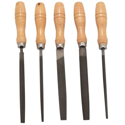 High Carbon Steel File Set with Wooden Handles Rasp File for Wood, Metal, Plastic, 5 Pieces (Steel File)