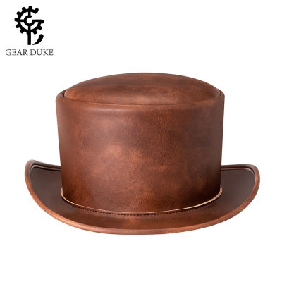 European Medieval Knight Vintage Top Hat Steampunk Pu Leather Dome Neutral Magic Hat Cosplay Props