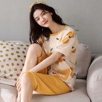 卍✌ 2023 new pajamas womens summer pure cotton short-sleeved summer thin section spring and autumn can be worn outside home service suit