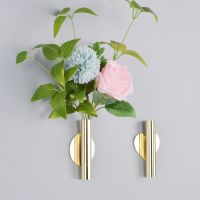 1Pcs Creative Wall Hanging Vase Golden Stainless Steel Wall Holder Flowerpot Home Decoration for Livingroom Wall Mirror Vase