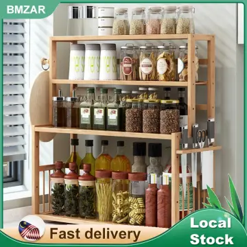 2-layer bamboo spice rack, kitchen bathroom countertop storage