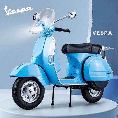 1/10 Vespa 125อัลลอยด์โมเดลรถจักรยานยนต์แบบคลาสสิกมอเตอร์ไซค์โลหะหล่อจำลองเสียงเบาของเล่นเด็กของขวัญ
