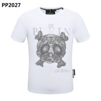 ที่มีคุณภาพสูงผู้ชาย Philipp Plein เพชรกะโหลกกระดูกผ้าฝ้ายแขนสั้นเสื้อยืด PP เสื้อเย็นประเดิม