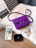 H buckle Kang bag genuine leather small square chain womens crossbody box tofu purple sea anemone 【OEM】✧∋☌