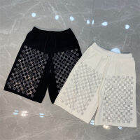 Plus Size Stretchy Sweater Knee Length Pants High Waist Checked Pattern Hot Pants For Woman Summer Sequins Straight Pants