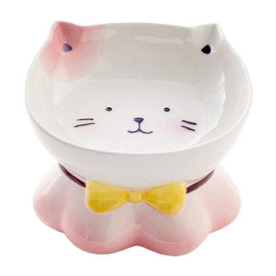Cute Cat Shaped Pet Food Bowl Ceramic Spine Protection Cartoon Decoration Bowl R9JC