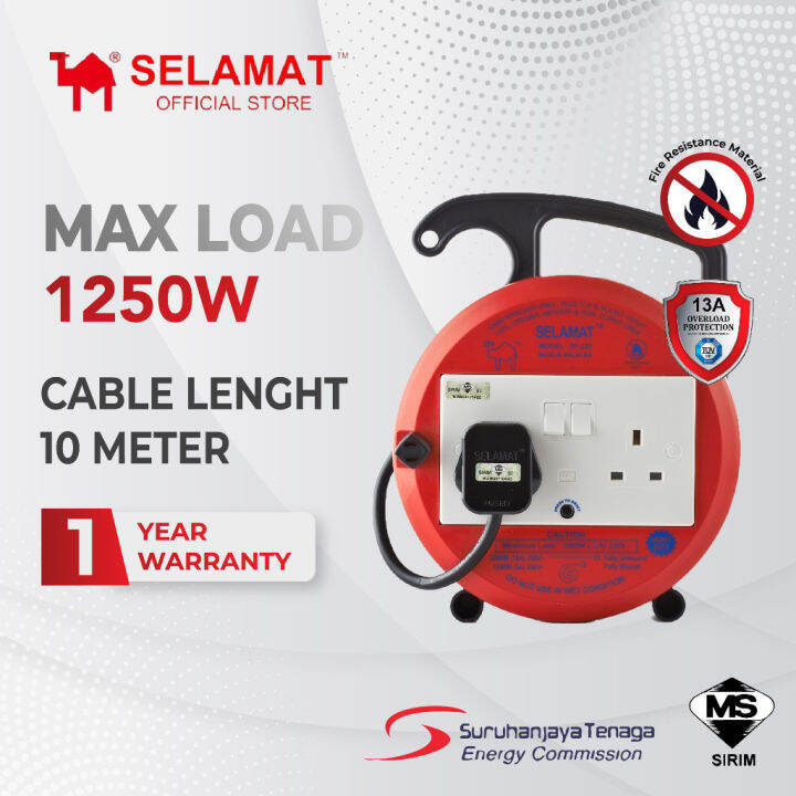 Selamat Extension Cable Reel with Overload Protection (10m) Free 2 Plug
