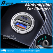 Rovtop Mini Car Charger Adapter Quick Charge PD30W Dual Port 12