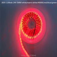 24v 2835 led strip 5mm white warm white 4000K red blue green 5meter 600leds highlight 5M/lot