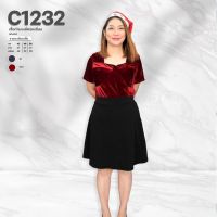 C1232  เสื้อกำมะหยี่คอเหลี่ยมเเต่งอก ยาว27