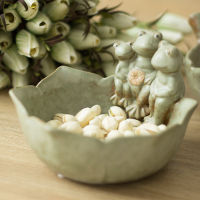 Ceramic Frog Family Figurines Fruits Bowl Decorative Porcelain Lotus Snack Tray Tableware Ornament Gift and Craft Accessories