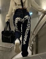 【YD】 Jeans Print New Woman Baggy Pants Streetwear Hip Hop Wide Leg Straight