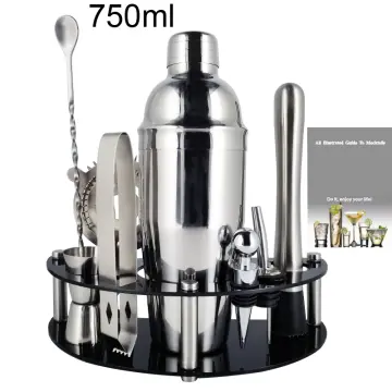 Stainless Steel Cocktail Shaker Set with Stand - 15-Piece Bartender Kit with Drink Shaker, Bar Spoon, Jigger, Muddler, Strainer, Bottle Opener & Stopp