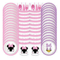 Disney สีชมพูสีม่วง Minnie Mouse Party Baby Girl Baptism Party ตกแต่ง Girl Favor Birthday Party Supplies ทิ้งบนโต๊ะอาหาร