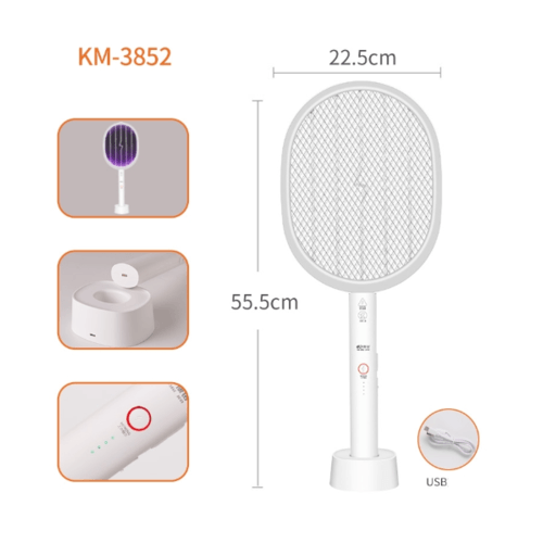 kamisafe-ไม้ตียุงชาร์จไฟ-มีไฟบอกสถานะแบตคงเหลือ-usb-ชาร์จ-แบต-1500-mah-ตั้งให้ทำงานอัตโน-มัติได้-เป็นแสงล่อยุงในตัว-56-22-7-8-ซม